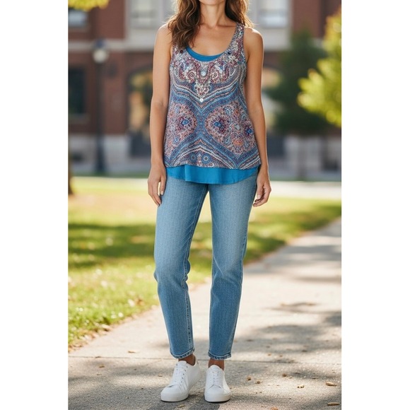 YOANA BARASCHI Beaded Paisley Print Tank Top Women's Size Small Blue - Picture 10 of 10